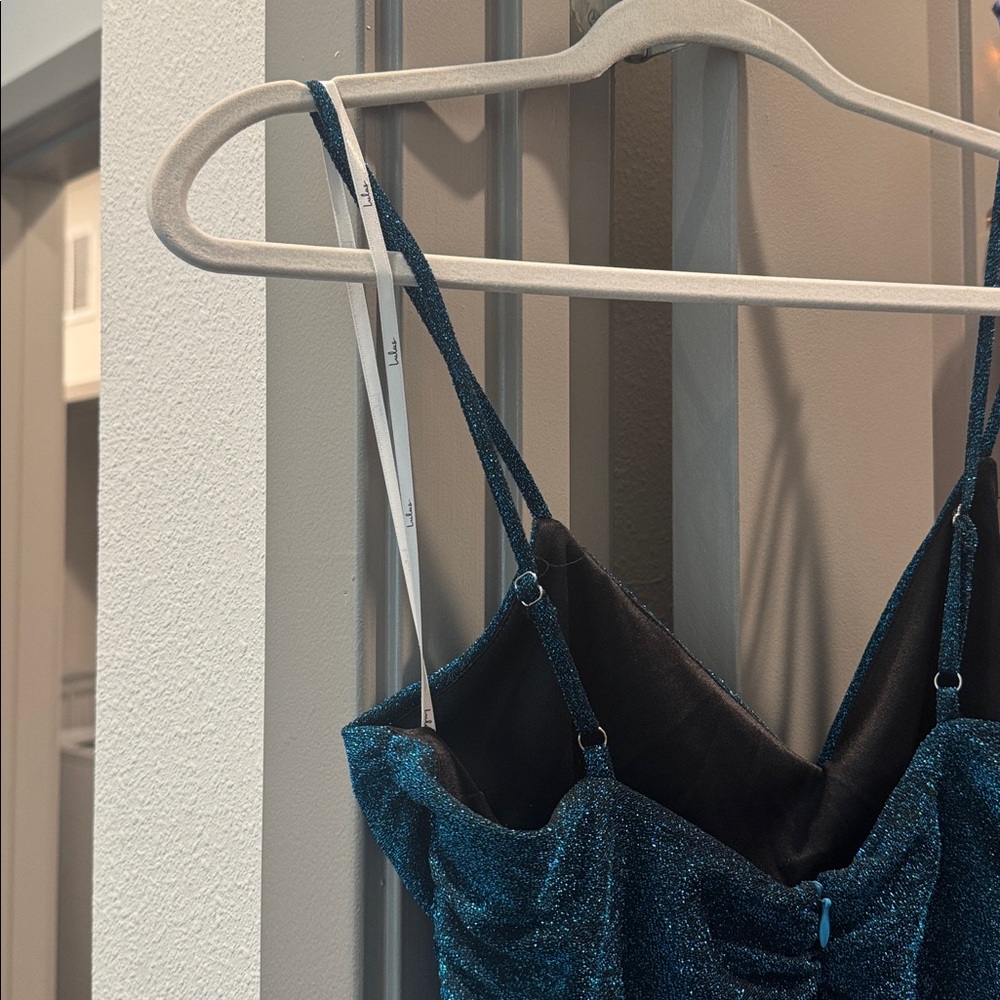 Lulu's Sparkling Teal Ruched Mini Dress - Picture 6 of 6